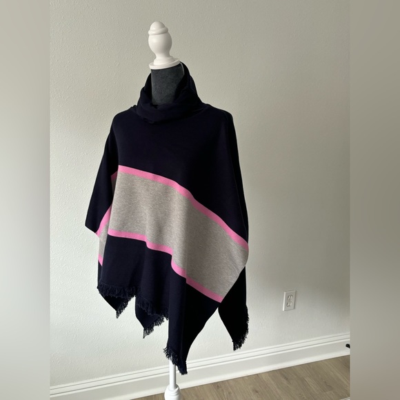 THML Sweaters - NWT THML Navy & Grey Stripe Turtleneck Poncho
